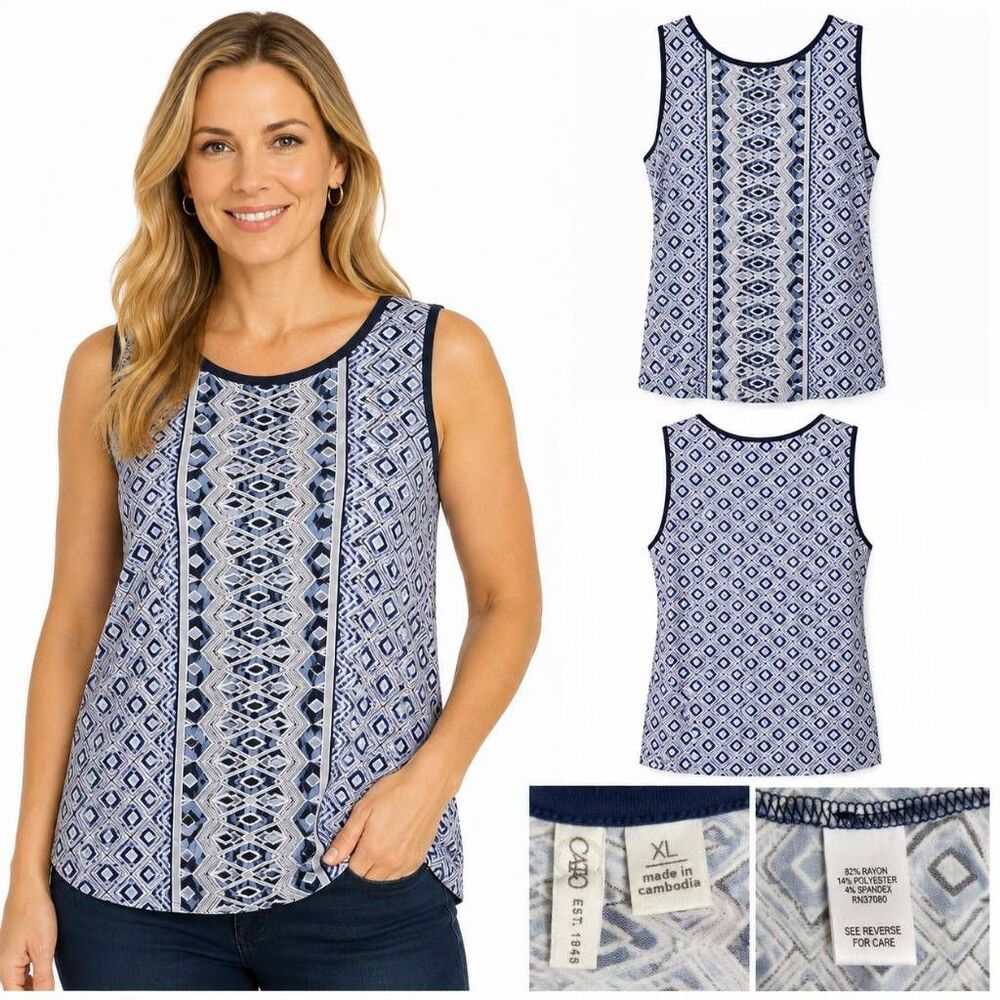 Cato Blue Geometric Print Sleeveless Tank Top Women’s XL
